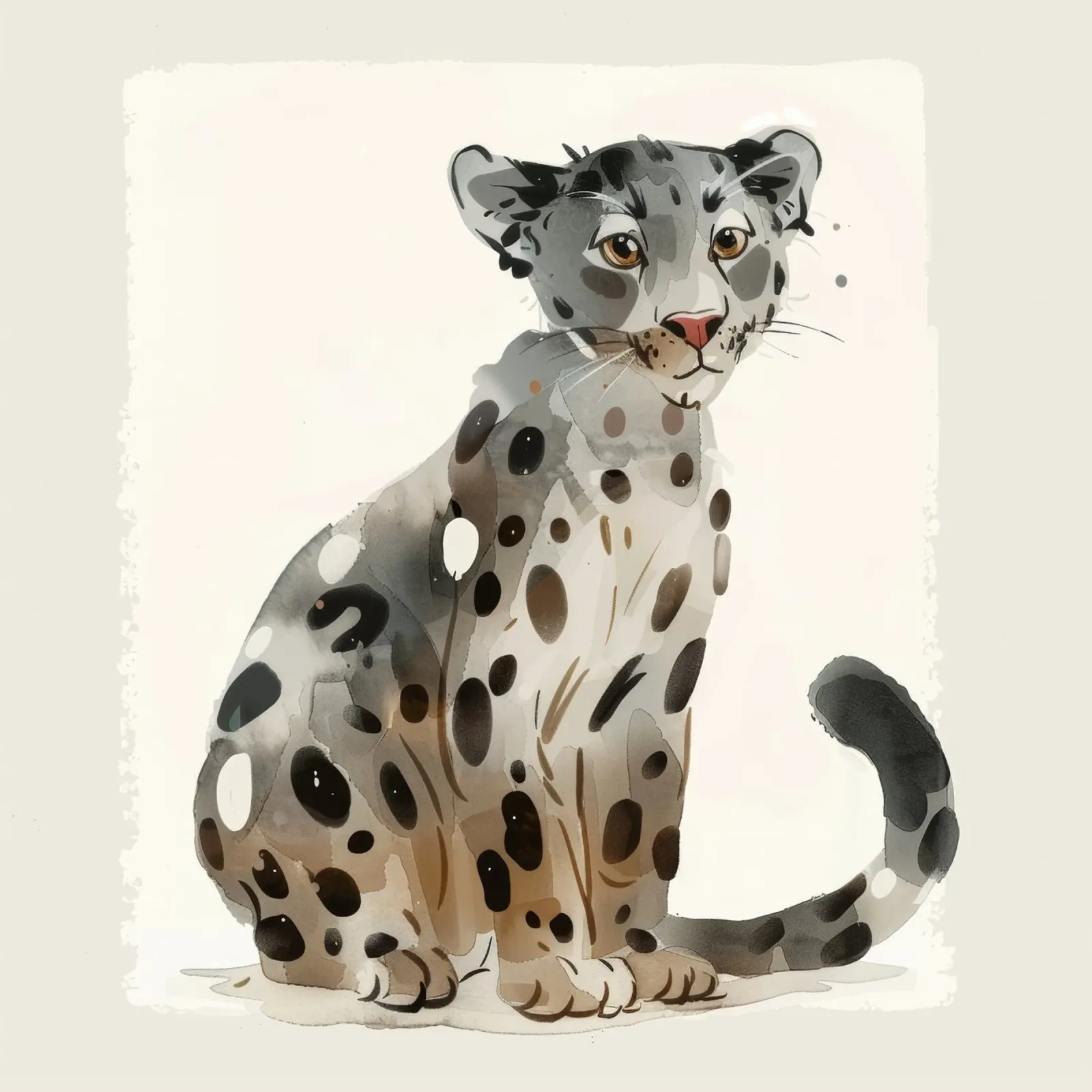 Adorable Clouded Leopard Illustration – Soft Watercolor art canvas with Floater frame by DesignDoodle