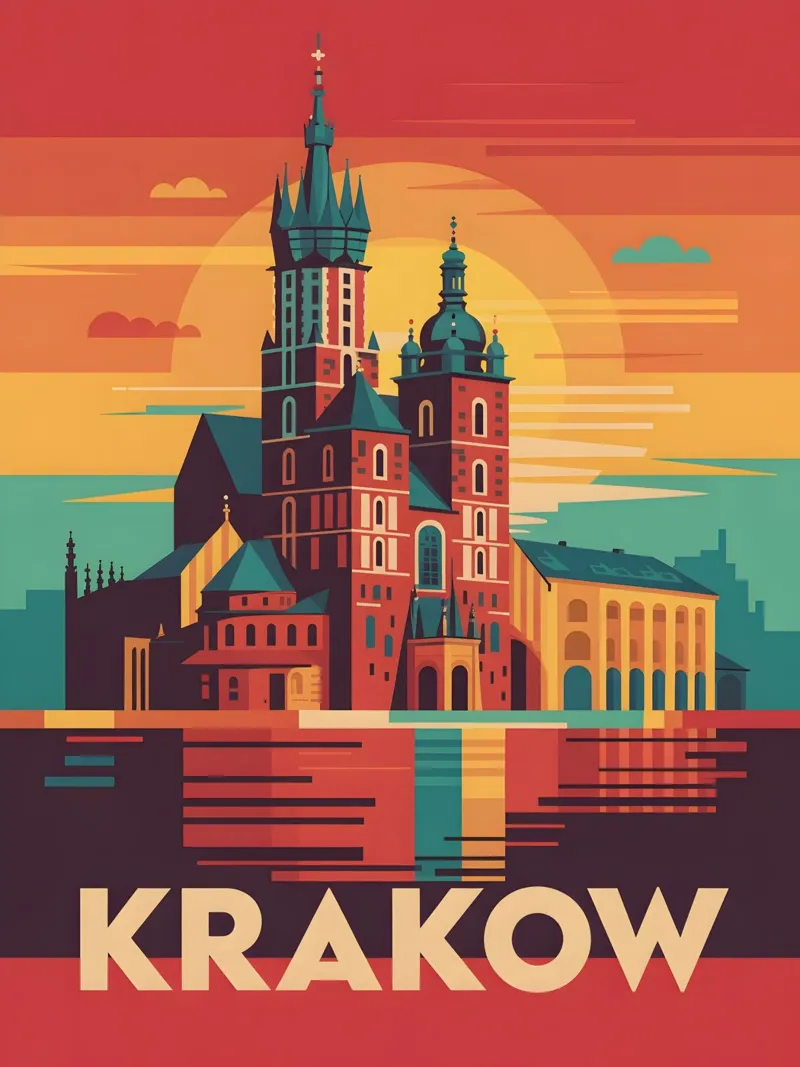 Poster di viaggio vintage di Cracovia poster con telaio in alluminio da Vintage Travel Art