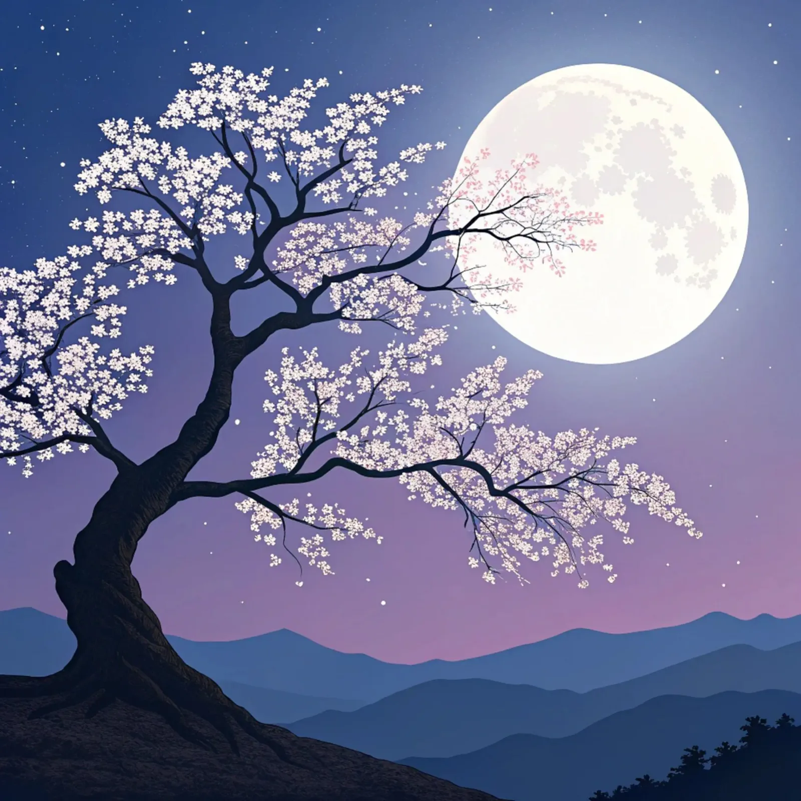 L'abbraccio luminoso della luna piena sui fiori di ciliegio pellicola backlit da Artistic-shop
