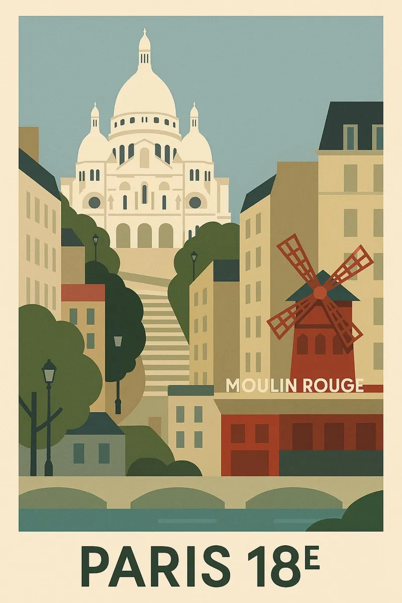 París 18ᵉ - Montmartre y Moulin Rouge lienzo de JETLAG | affiches voyage