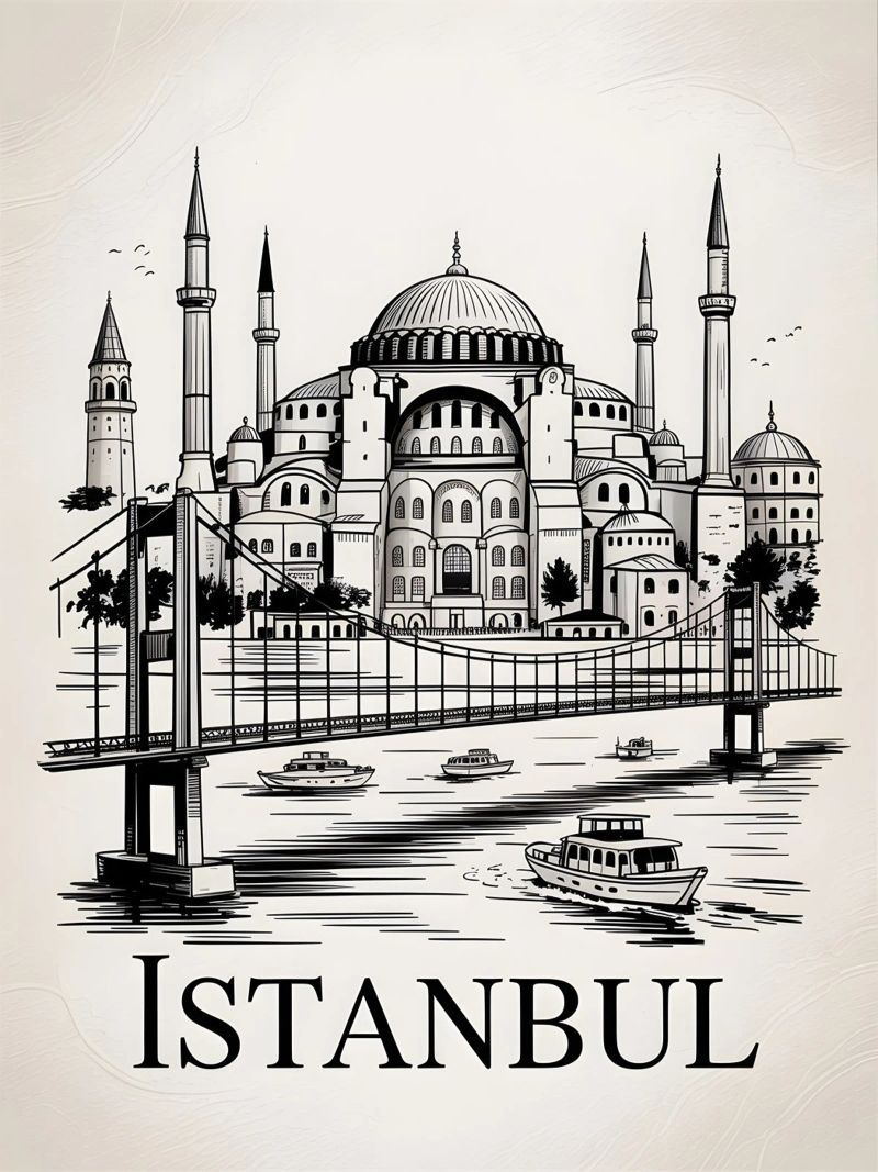 Istanbul schwarz weiß Reiseposter Poster von Vintage Travel Art