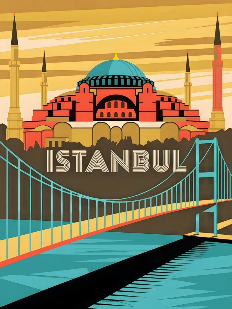 Istanbul retro Reiseposter poster con telaio in legno da Vintage Travel Art