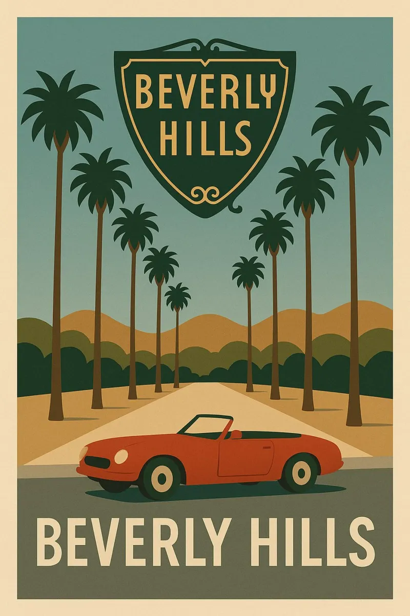 Beverly Hills - l'icona del glamour in California poster con telaio in plastica da JETLAG | affiches voyage