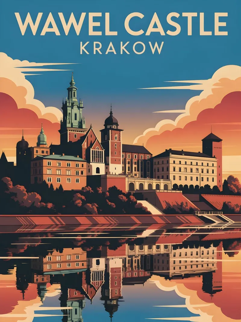 Krakow Wawel Castle vintage travel poster poster with aluminum frame by Vintage Travel Art