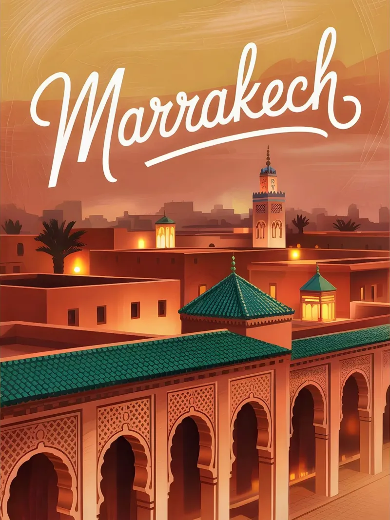 Marrakech vintage travel poster poster with plastic frame by Vintage Travel Art