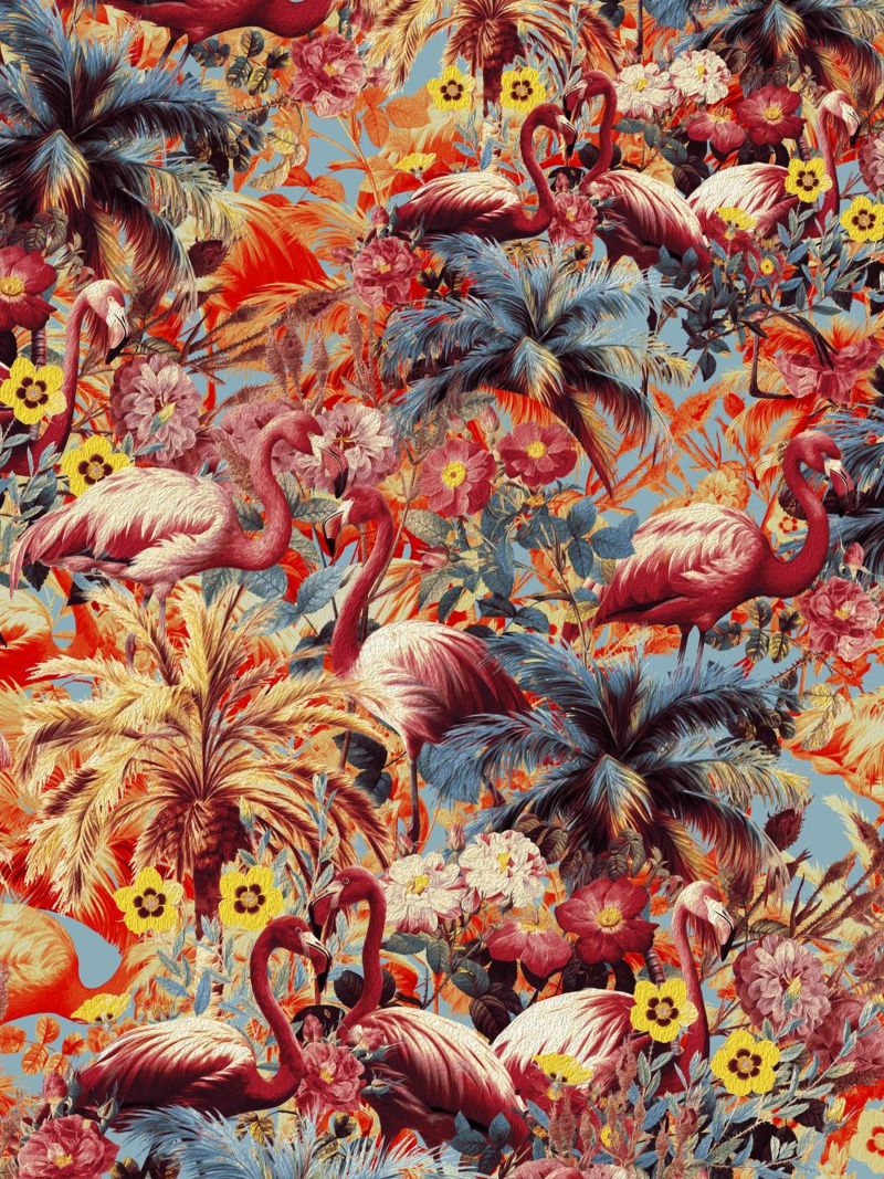 Flamingos and Floral Pattern poster de burcukorkmazyurek