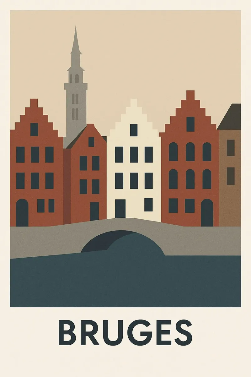 Bruges - La Venezia del Nord sublimata in un poster grafico pellicola backlit da JETLAG | affiches voyage