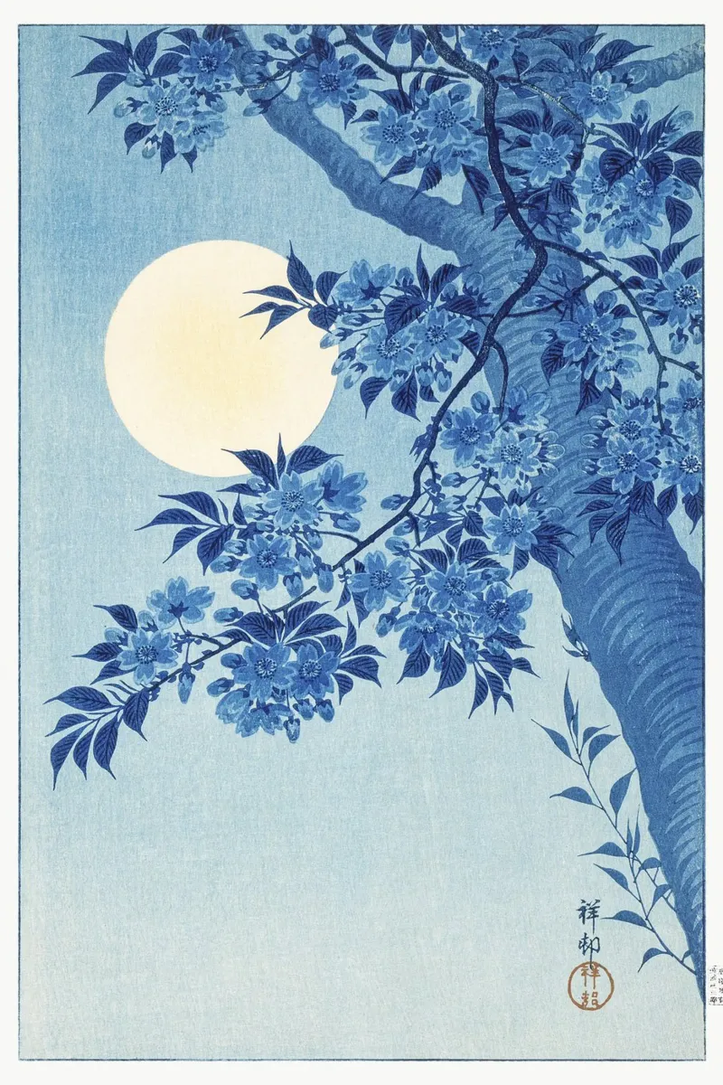 Ciliegio in fiore in una notte di luna di Ohara Koson (1932 ca.) poster da Venus Art