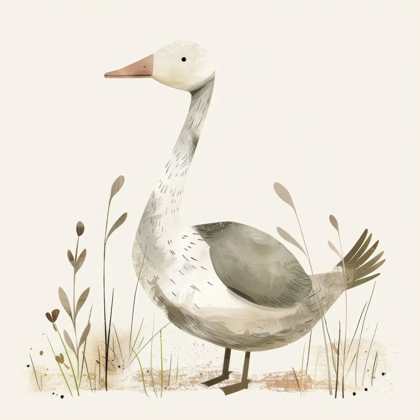 Sereno ganso en la hierba - Una tranquila ilustración de fauna salvaje metacrilato de DesignDoodle