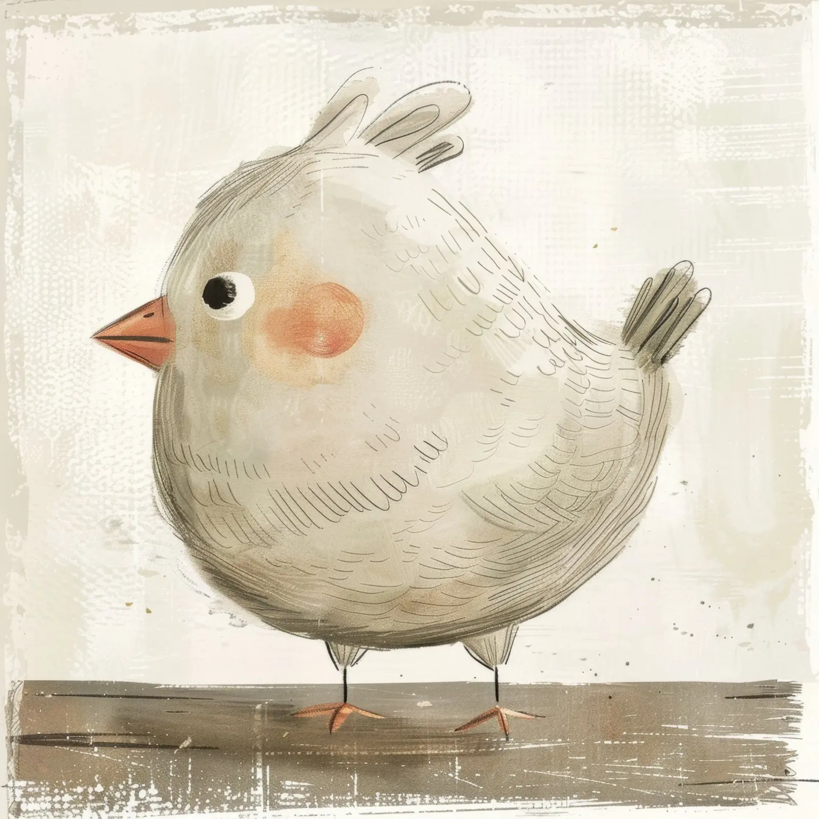 Cute Grey Bird on Wooden Surface – Minimalist Bird Art canvas by DesignDoodle
