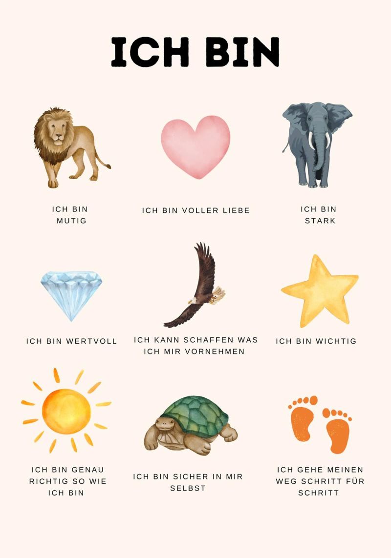 „Ich bin“ – Stärkende Affirmationen für Kinder Poster von Grünkraftwerk