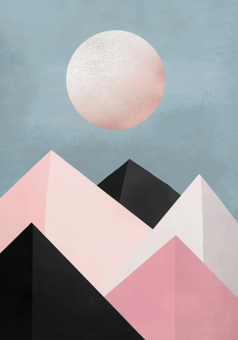 Moonrise over Geometric Peaks poster con telaio in legno da Niklas