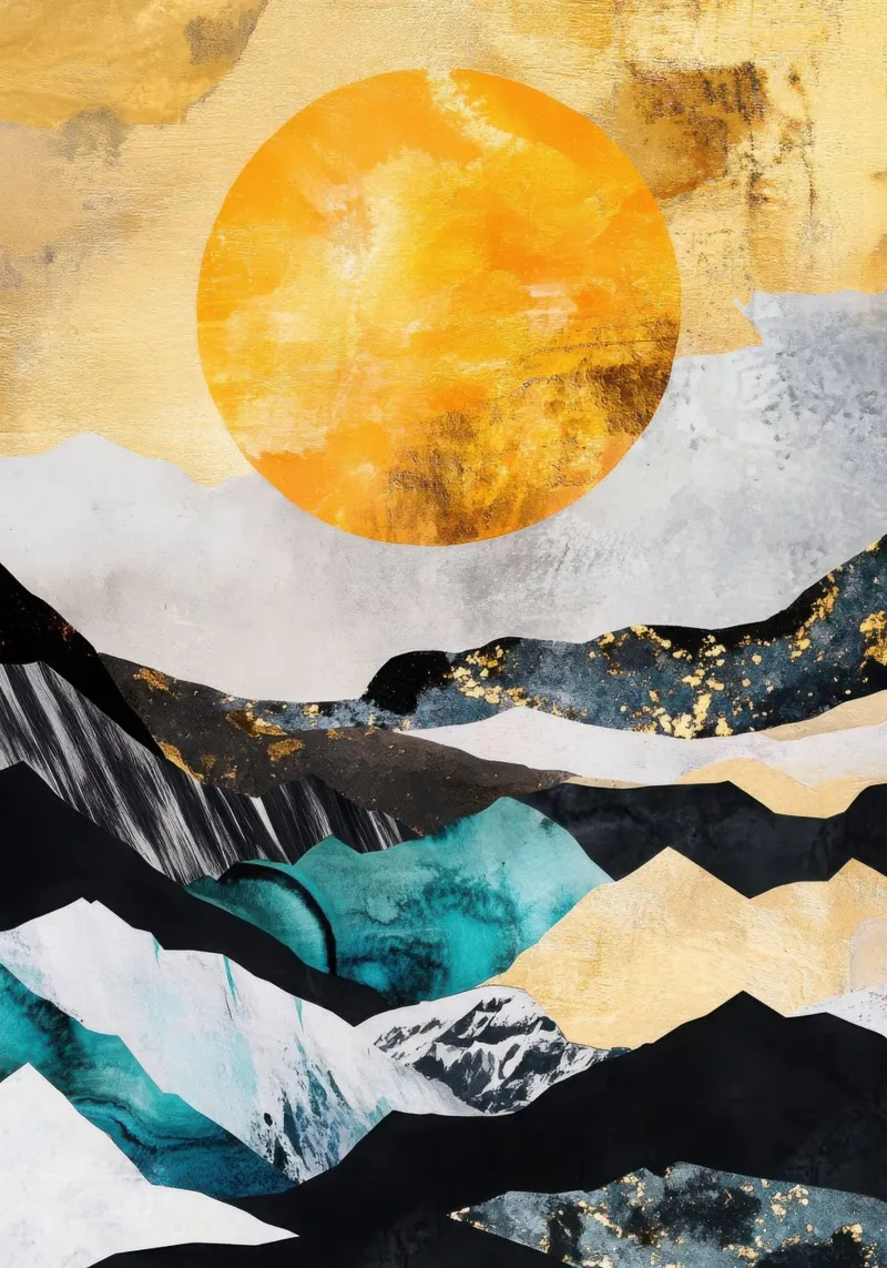 Golden Sun over Teal Mountains hahnemühle by Niklas