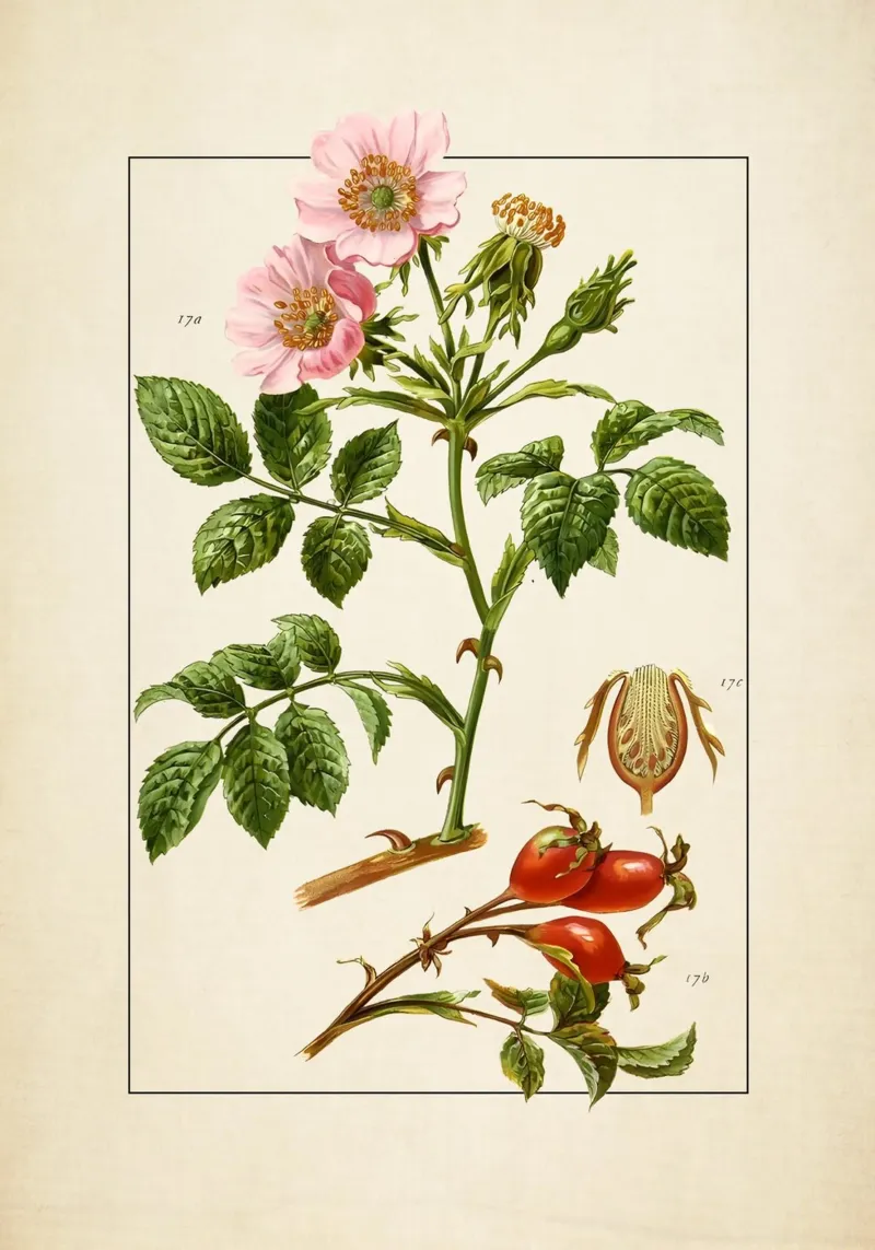 Rosa Canina Print - Vintage Wild Rose Botanical Art canvas with Floater frame by ClubArt