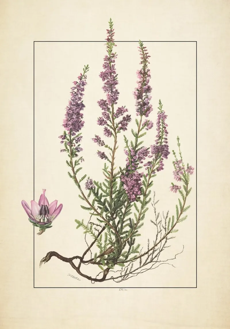 Calluna Vulgaris Print - Vintage Heather Botanical Art canvas met Baklijst van ClubArt
