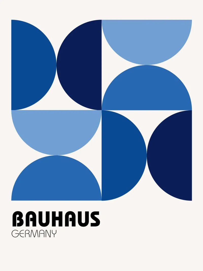 Bauhaus Geometrie Blau Poster mit Holzrahmen von Casa Calm