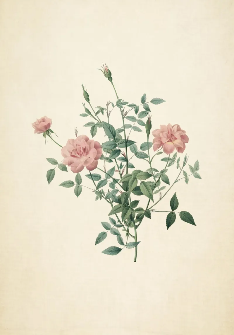 Rosa Indica Pumila Print - Vintage Pink Rose Botanical Art poster con telaio in plastica da ClubArt