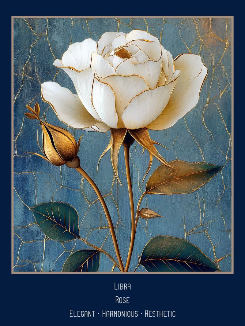 Die Blumen der Sternzeichen: Waage - Rose Poster von Art-Nouveau-Dsg