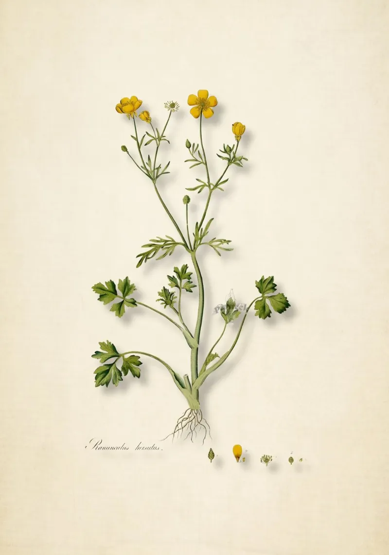 Ranunculus Hirsutus Print - Vintage Boterbloem Botanische Kunst hahnemühle van ClubArt