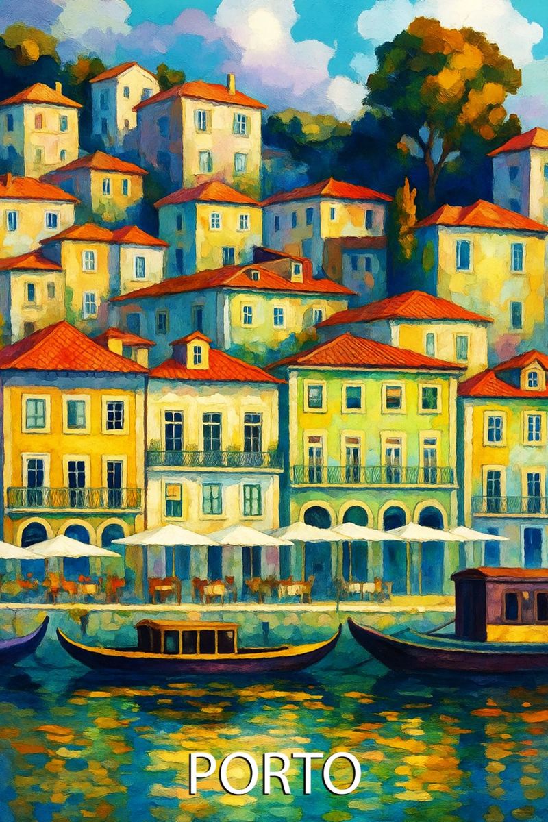porto portugal skyline vector painting poster de adzkiya