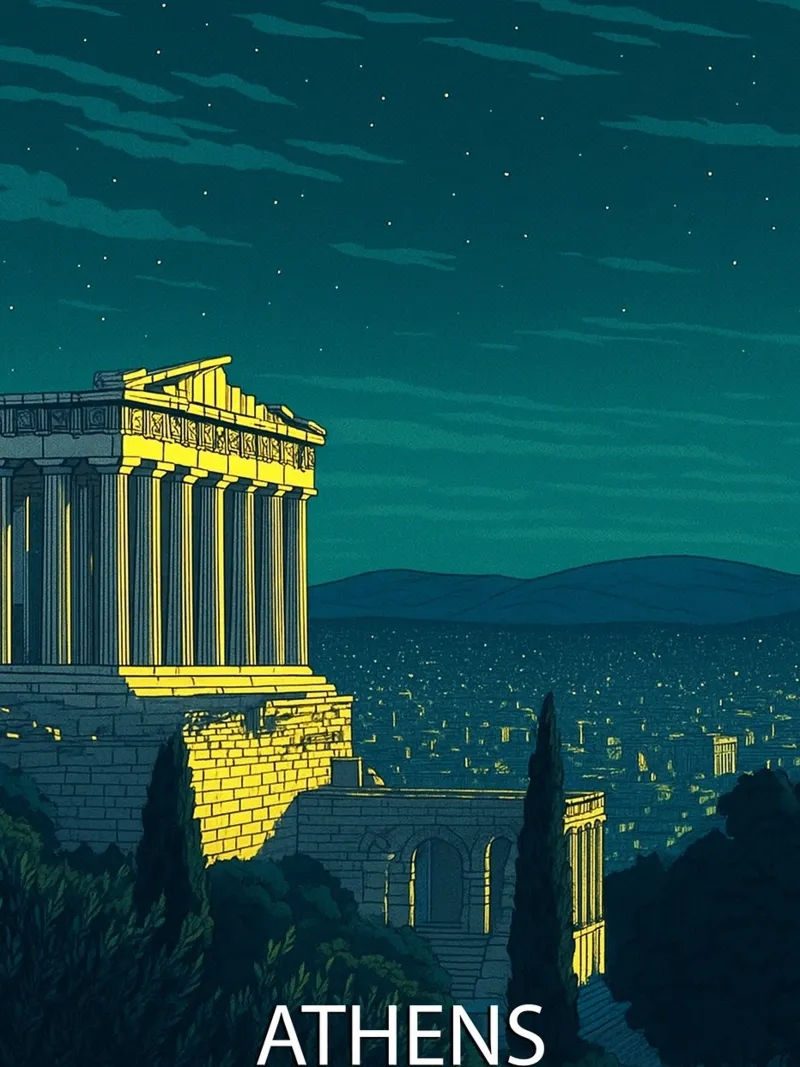 athens skyline vector painting hahnemühle de adzkiya