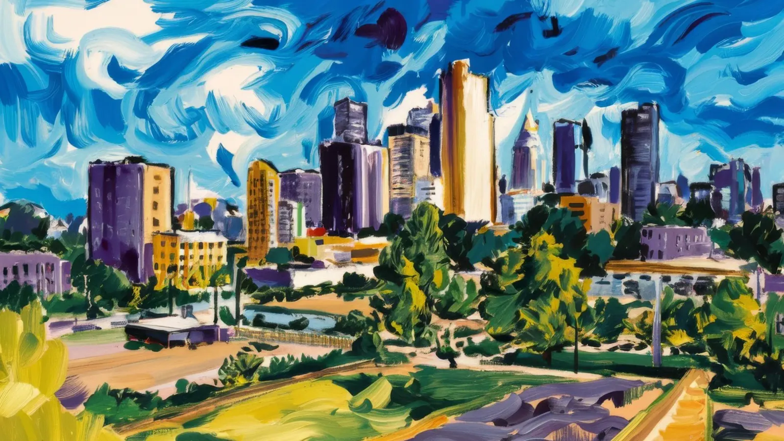 Metropoli Skyline verdeggiante pellicola backlit da Lush Essence