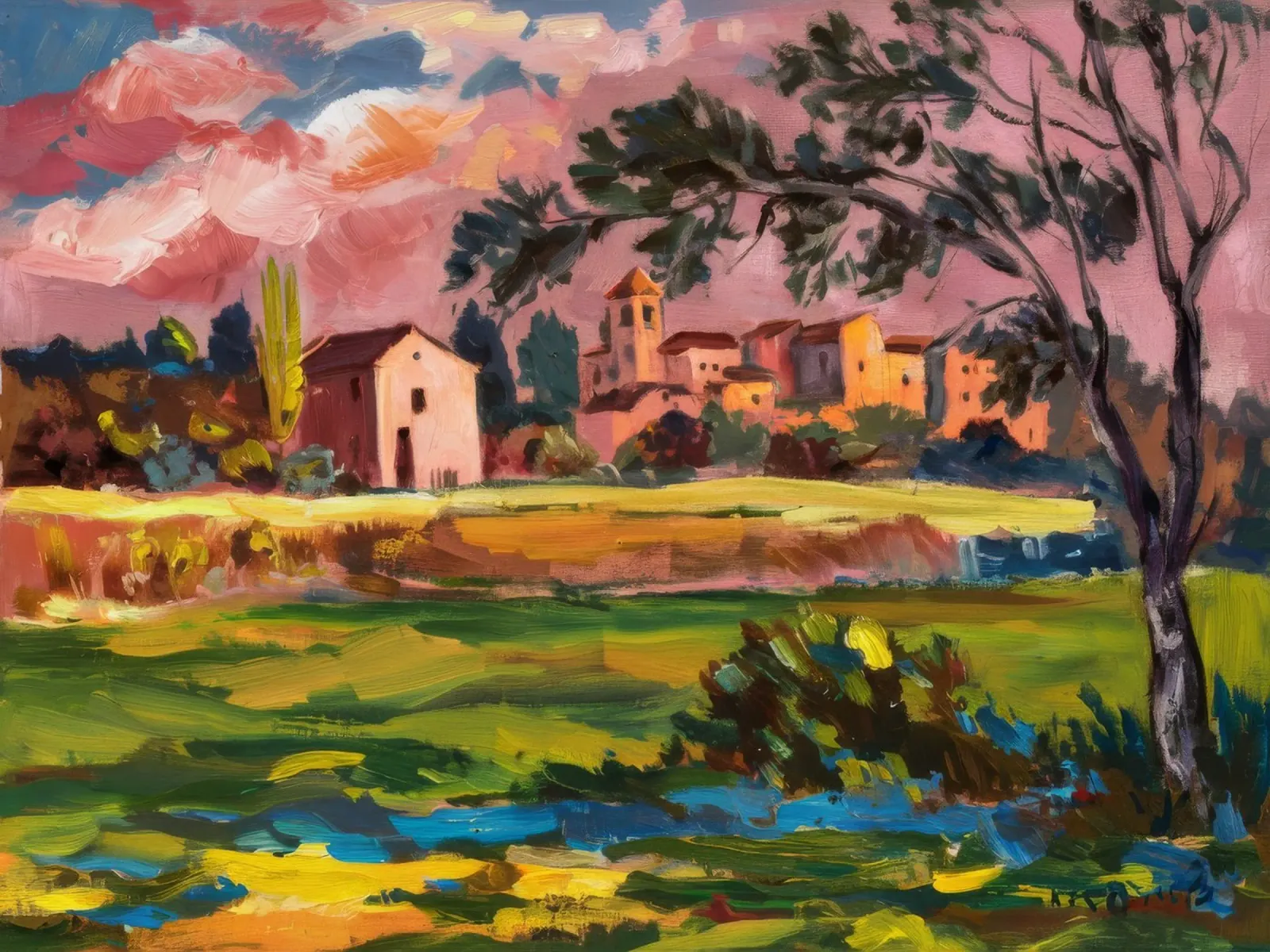 Idillio rurale al tramonto poster con telaio in plastica da Lush Essence