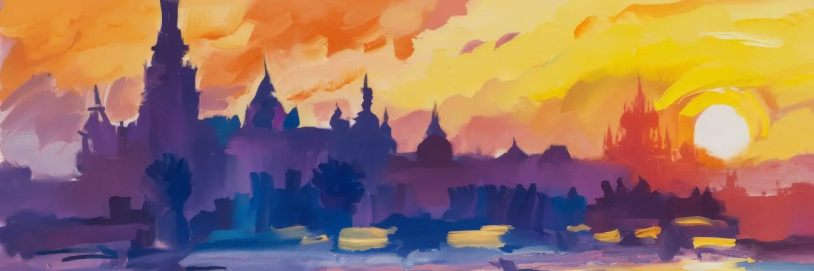 Zonsondergang Stadssilhouet canvas van Lush Essence