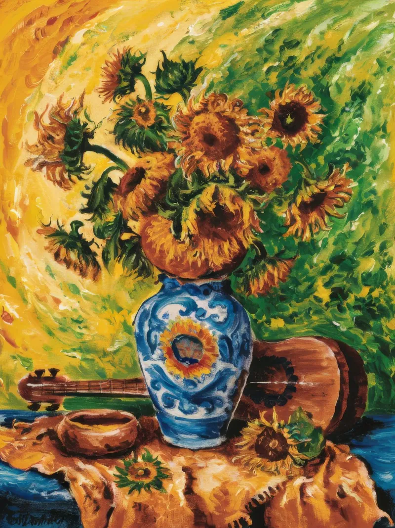 La fiamma dorata del girasole poster da Lush Essence