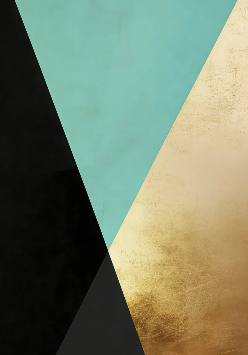 Minimalist background with gold foil and turquoise canvas by Niklas