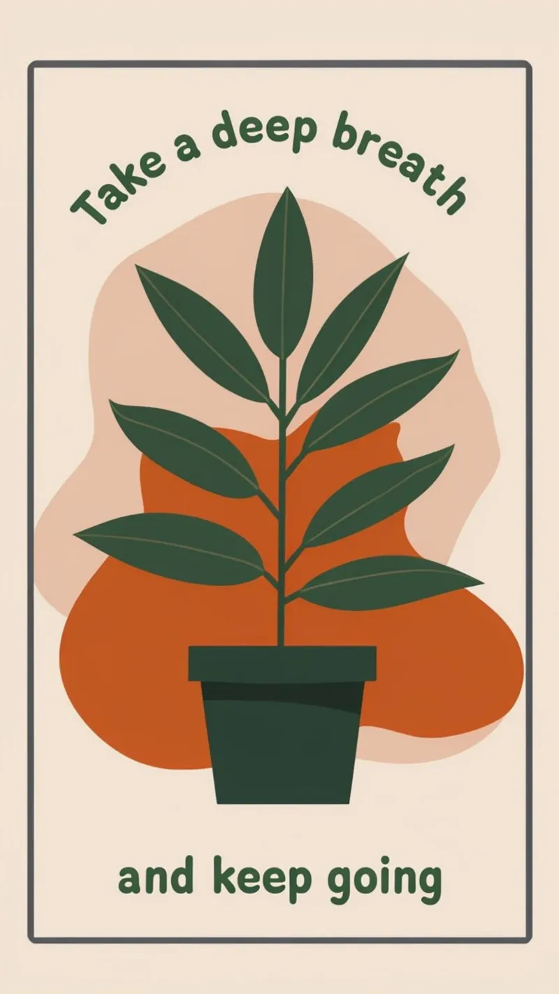 Stampa d'arte botanica "Deep Breath and Keep Going". pellicola backlit da inspirational quote