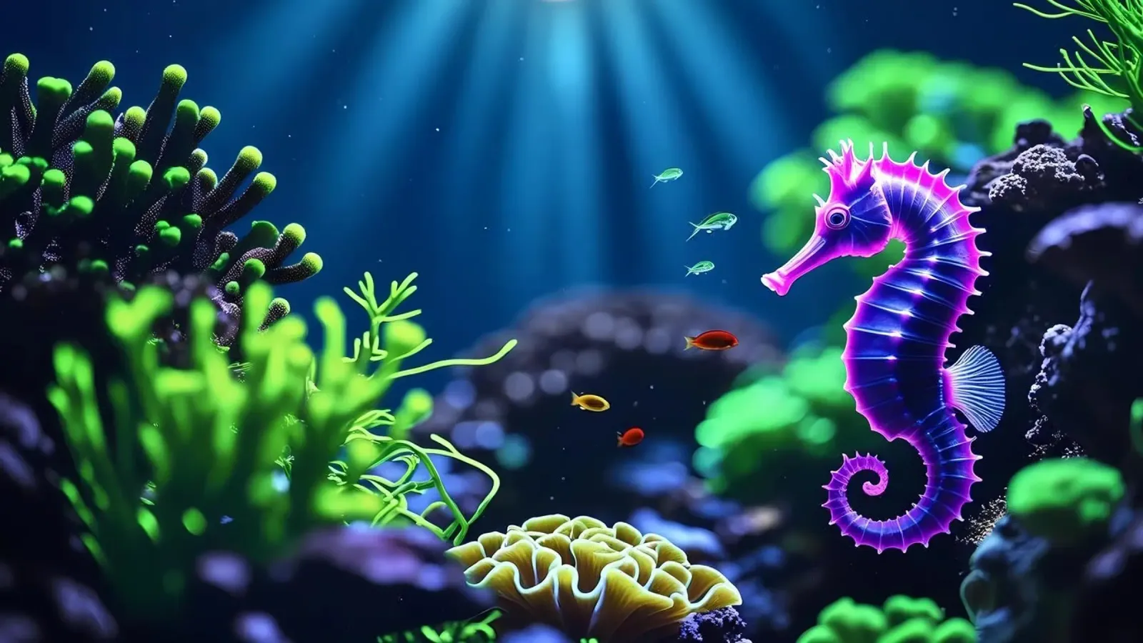 ✨🐠 Charme Koralle ✦ Lila Seepferdchen im Mondlicht 🌙 (1) Alu-Dibond von LUMAQUA STUDIO