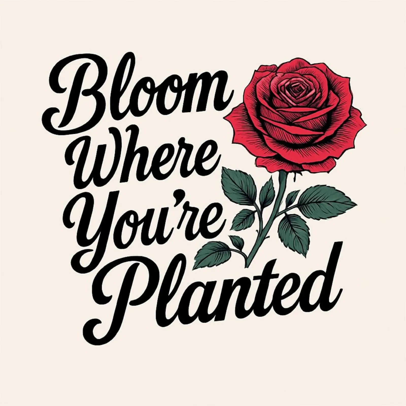 "Bloom Where You're Planted" Inspirierende rote Rose Kunst Prin Hahnemühle von inspirational quote