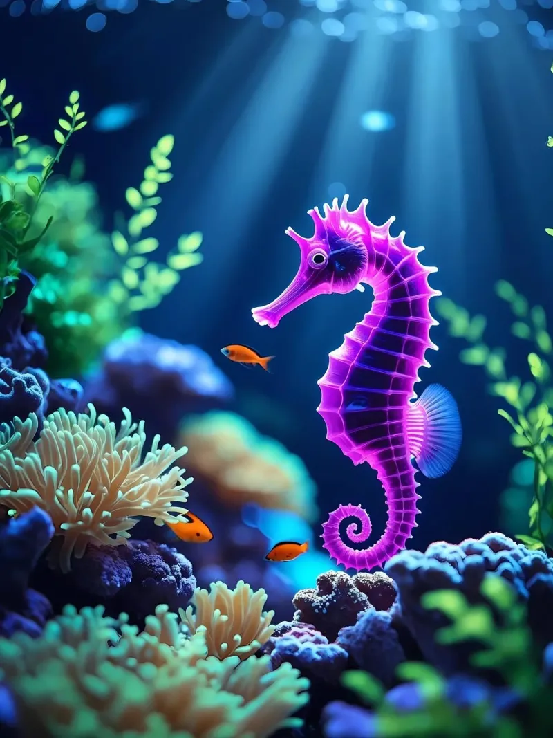 ✨🐠 Fascino di corallo ✦ Cavalluccio marino viola al chiaro di luna 🌙 (2) pellicola backlit da LUMAQUA STUDIO