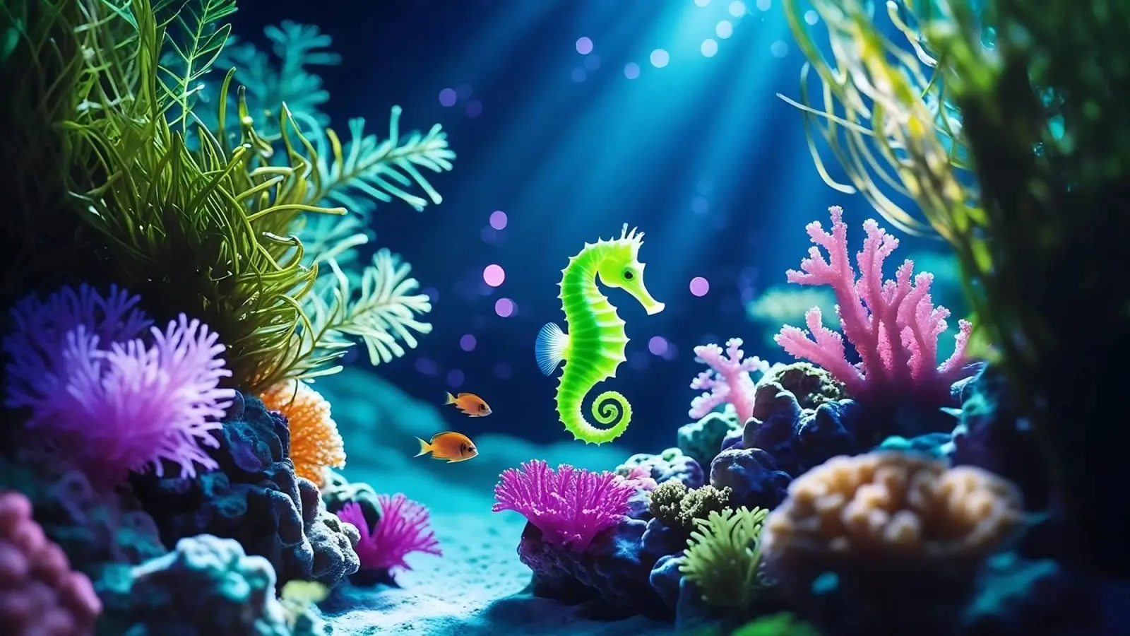 Lime Glow ✦ Hippocampe vert en corail néon (1) hahnemühle de lumaquastudio