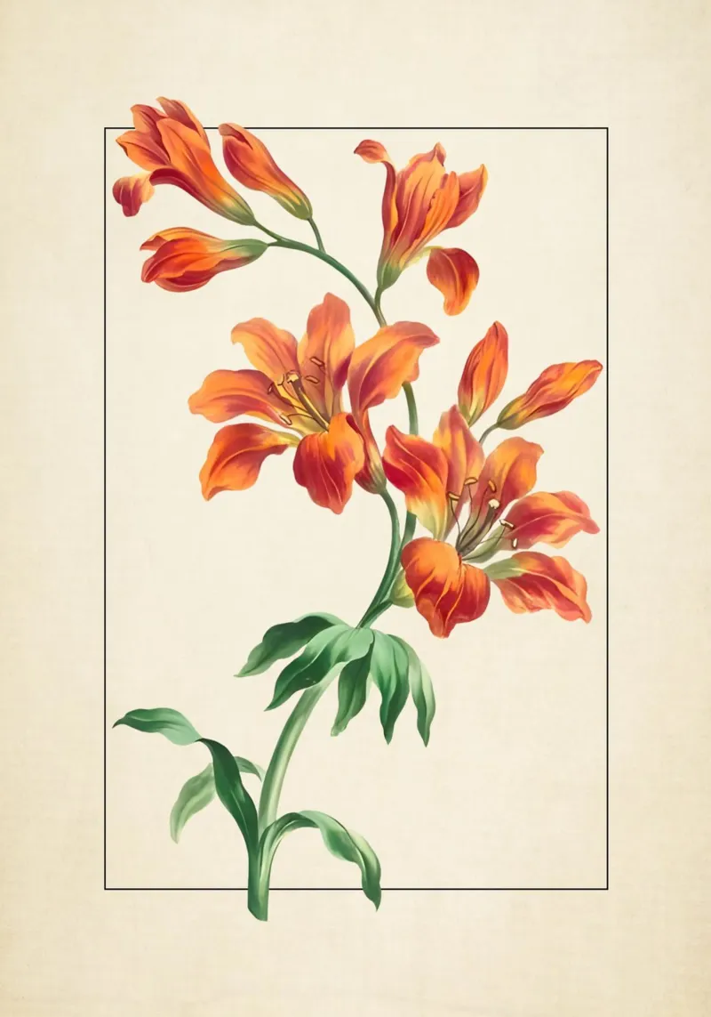 Vintage Orange Lily Botanical Print - Tiger Lilies Art poster by ClubArt
