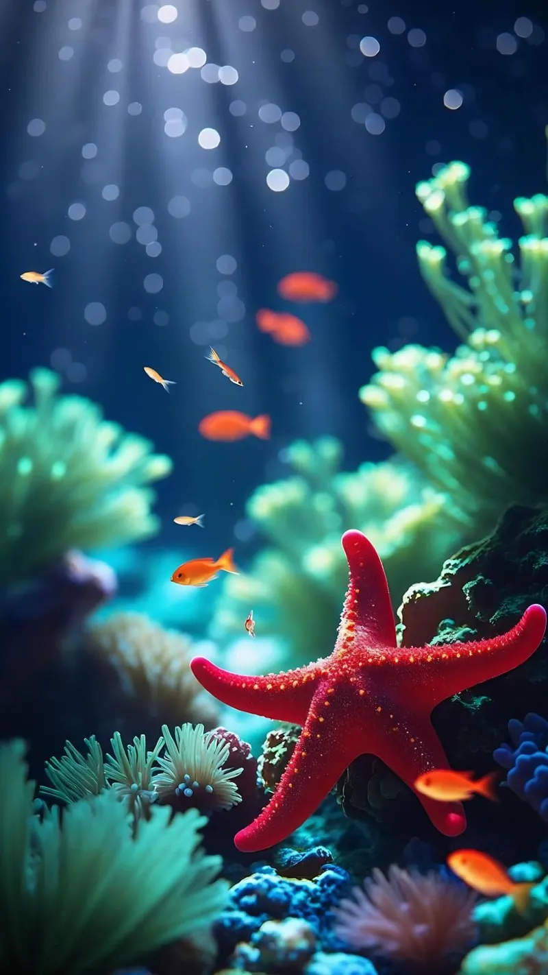 Glow Rest ✦ Red Starfish Beneath the Surface (2) canvas by LUMAQUA ✦ STUDIO