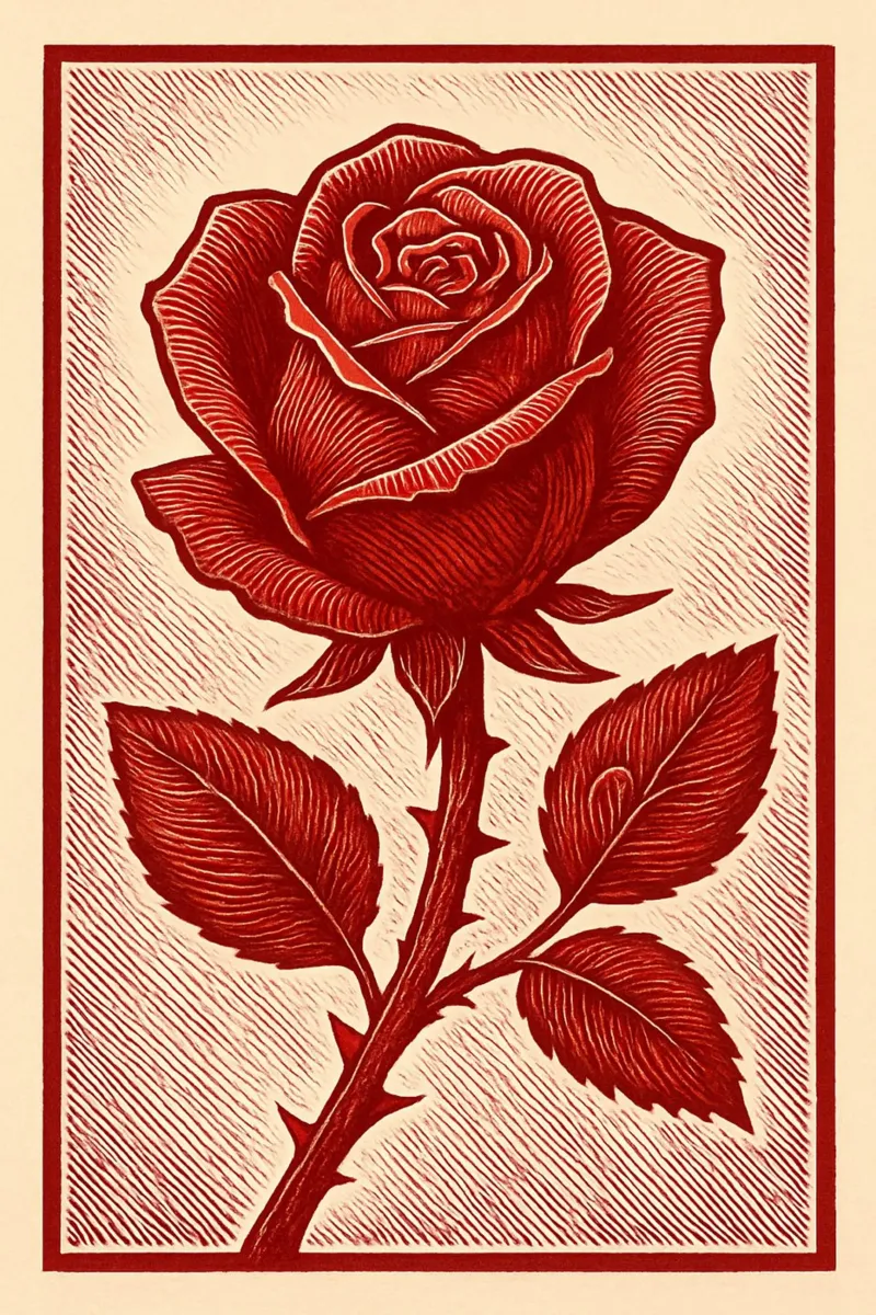 Crimson Rose of Passion Houtsnede Print canvas met Baklijst van Artistic-shop