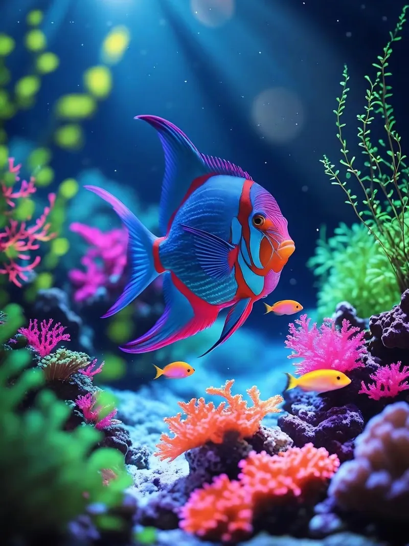 ✨🐠 Prisma Drift ✦ Imaginary Fish in a Neon Bloom 🌙 Hahnemühle von LUMAQUA STUDIO