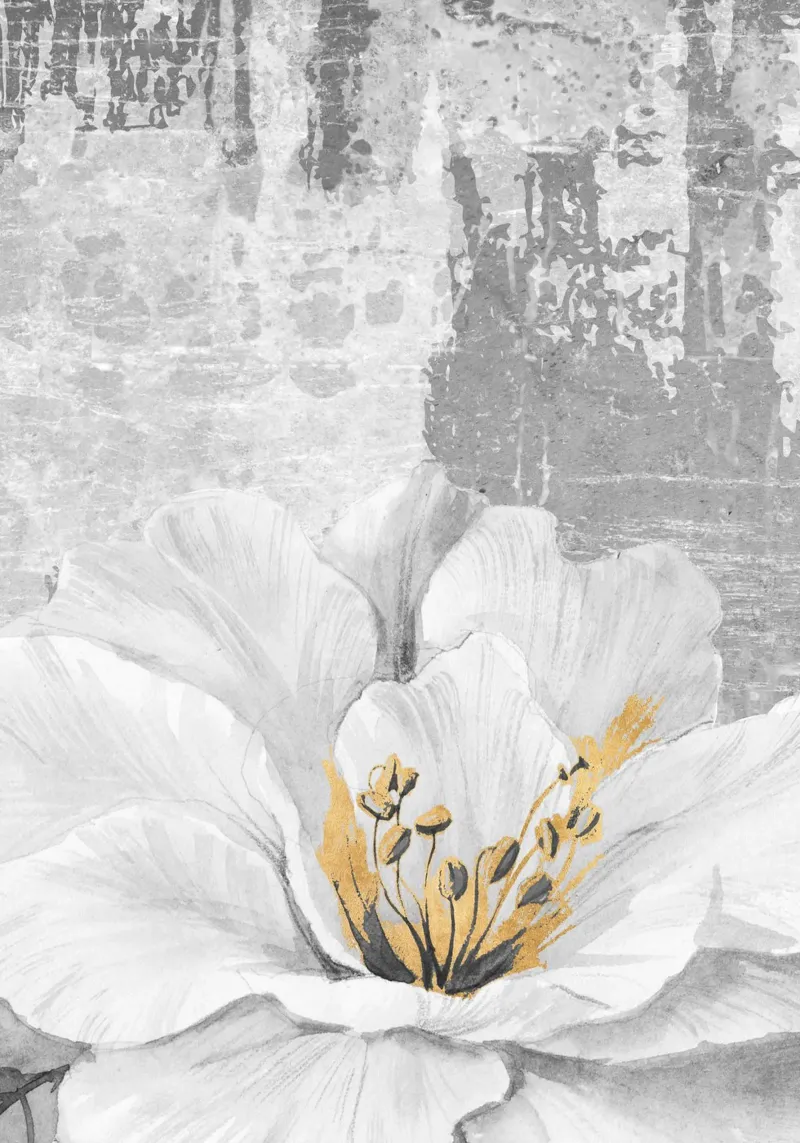 gray abstract art with white flower alluminio dibond da vintageshop