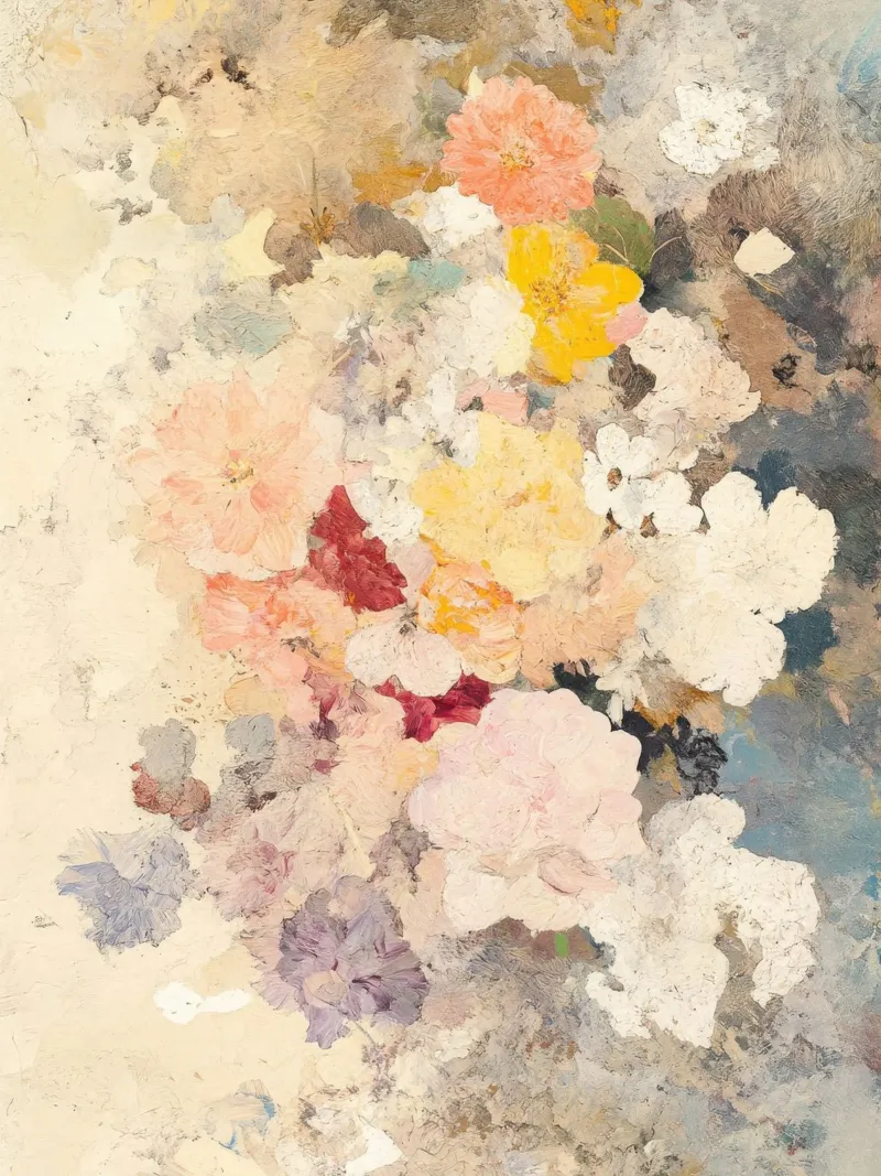 Dipinto a olio d'epoca con composizione floreale astratta pellicola backlit da Euphoria Theresa