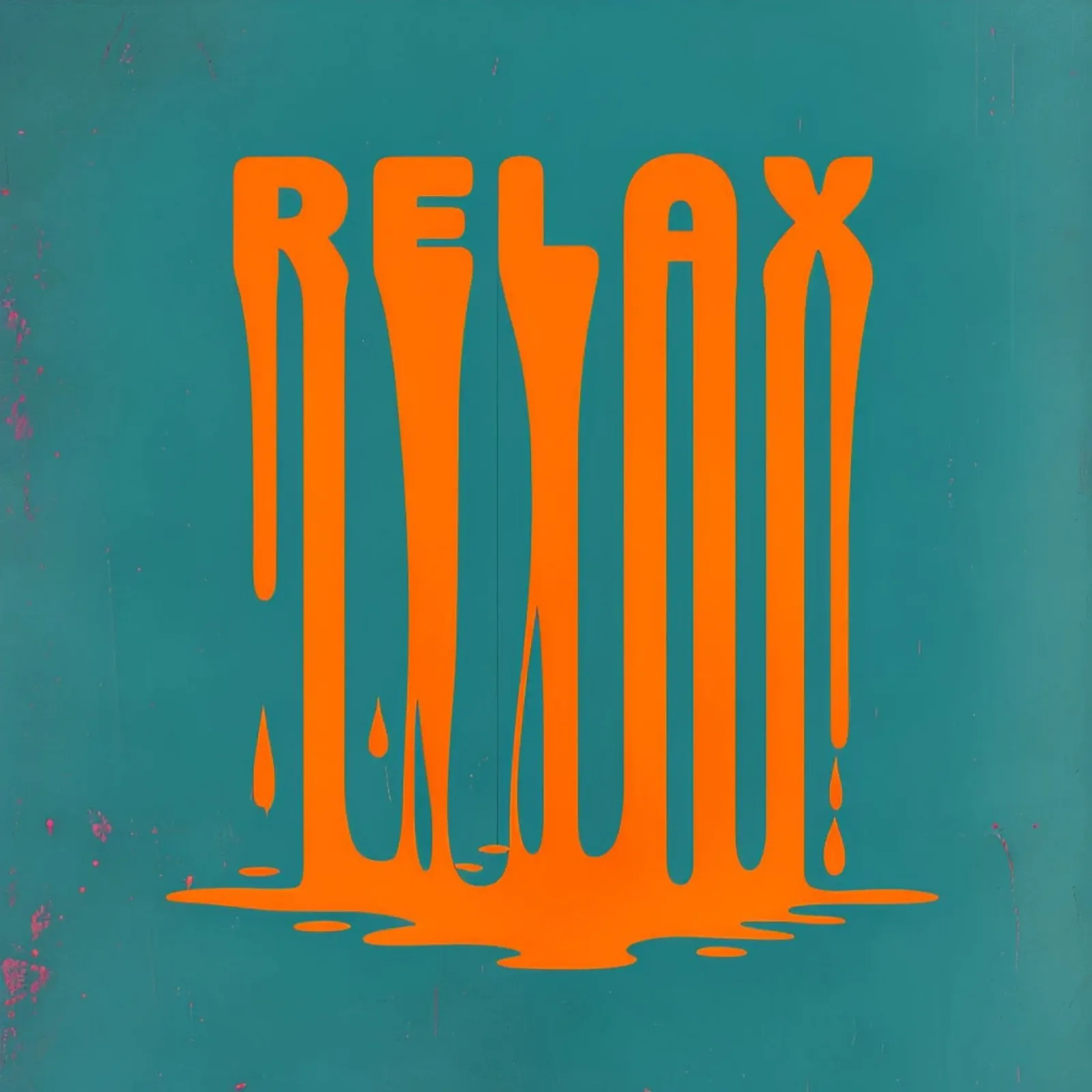 Chill Vibes Melt: Abstract Orange 'RELAX' Drip Art on Teal canvas with Floater frame by inspirational quote
