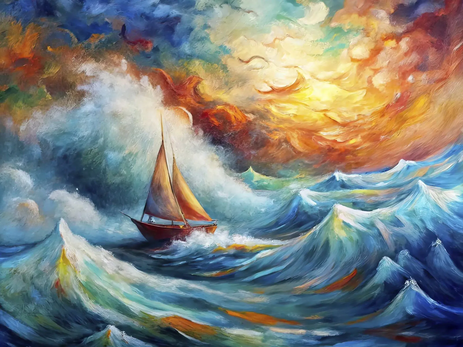 Voilier dans la tempête poster avec cadre en plastique de 🎨 Point and Art