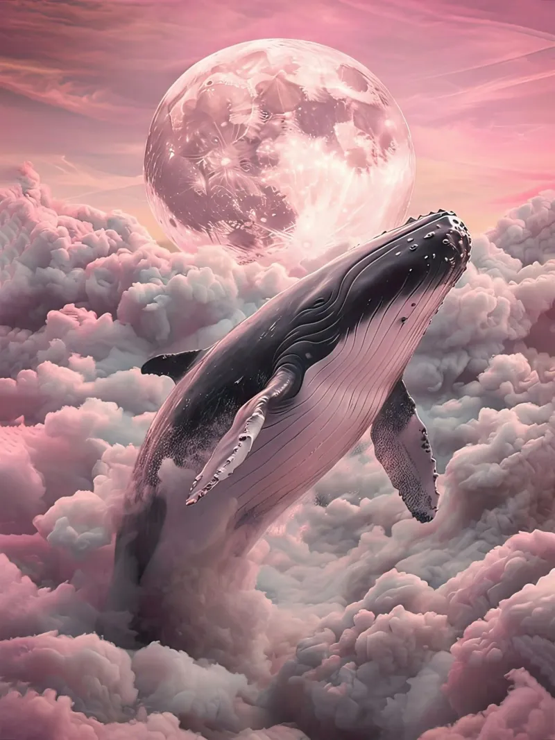 Whale in the Clouds with Moon alu-dibond by 🎁 ARTVI-SHOP