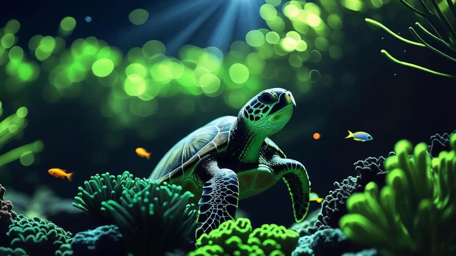 Still Waters ✦ Schildpad in smaragdgroen licht canvas van LUMAQUA ✦ STUDIO
