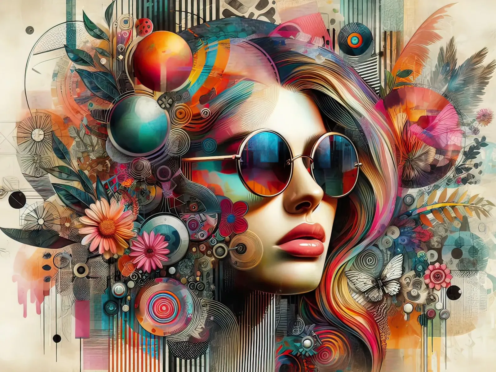 Ritratto colorato con elementi floreali astratti poster da ARTVI-SHOP