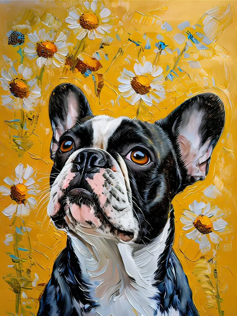 Bulldog francese in campo Daisy Pittura alluminio dibond da 🎨 Point and Art