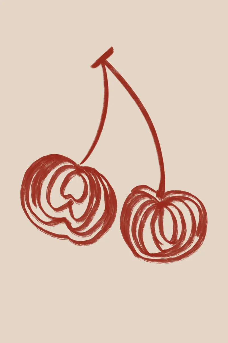 Minimalist Cherry Line Art alu-dibond by Melloi Art Print
