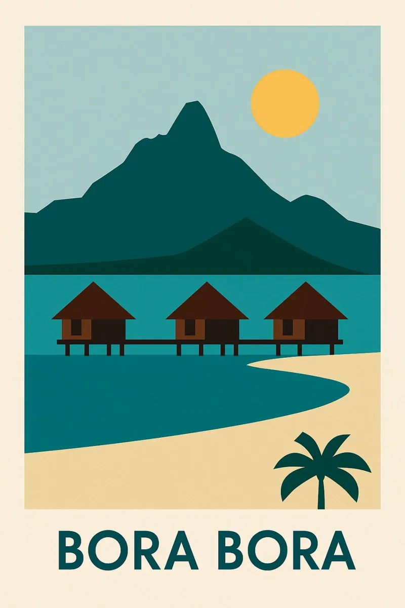 Bora Bora - fuga polinesiana tra mare e montagna pellicola backlit da JETLAG | affiches voyage