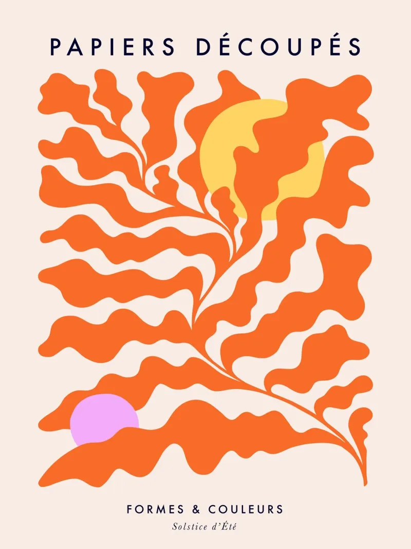 Sole e foglie - Poster del solstizio d'estate ispirato a Matisse poster con telaio in plastica da Dominique Vari